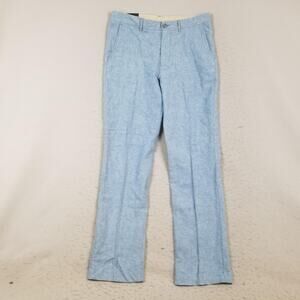 Sons Of Intrigue Pants Mens 34 Blue Chambray Linen Cotton Straight Fit Casual